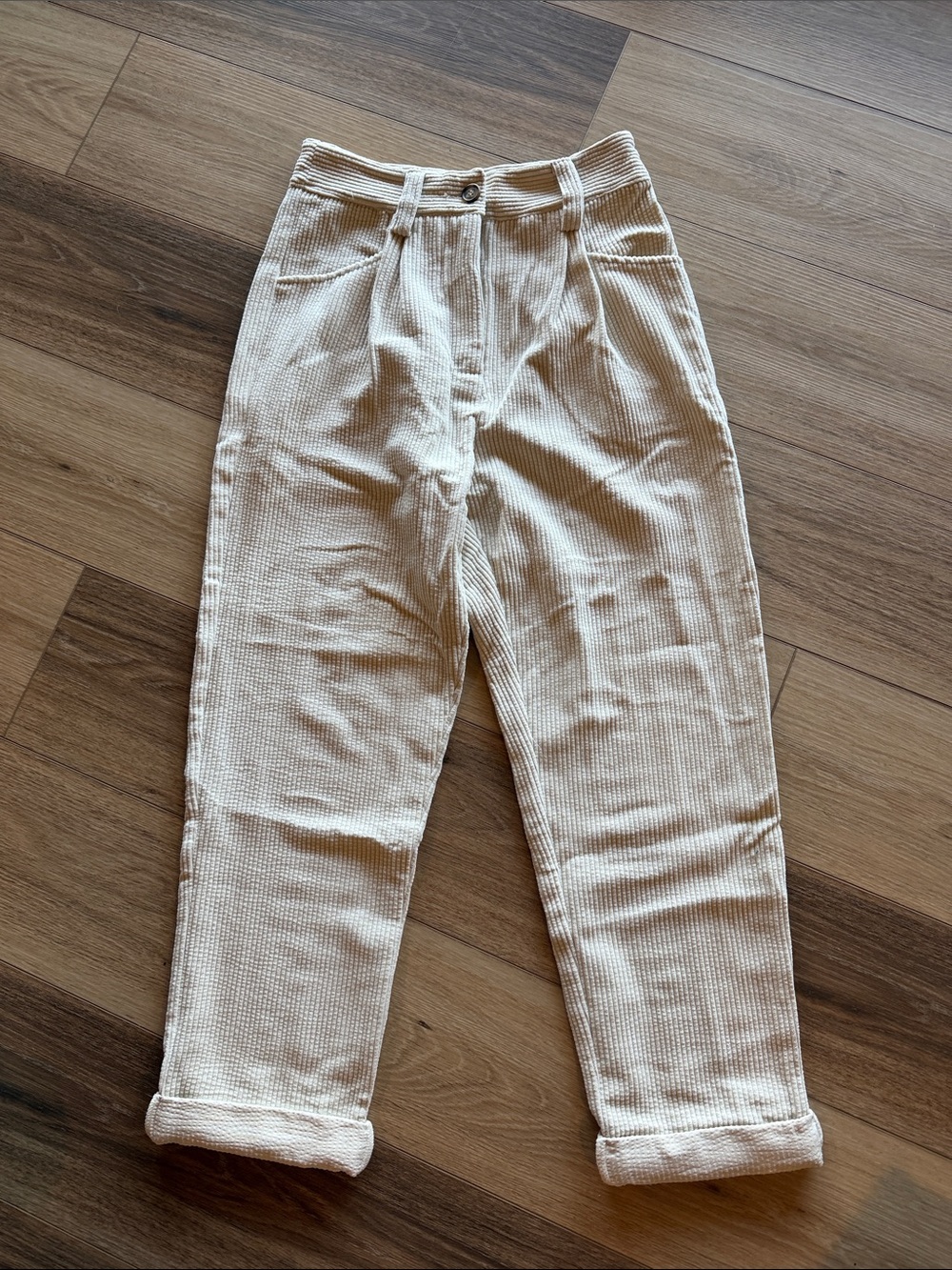 Petal + Pup Cream Corduroy Textured High-Waist Trousers